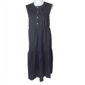 Everlane The Tiered Midi Wm’s Sz XS Black Button Chest Sleeveless Cotton Dress